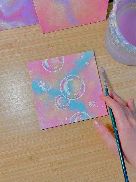 Canvas Bubble Painting, Painted Bubbles Acrylic, Painting Of Bubbles, Bubble Canvas Painting, Bubbles Acrylic Painting, Gouache Bubbles, Oil Pastel Bubbles, How To Paint Bubbles Acrylic, Acrylic Bubble Painting