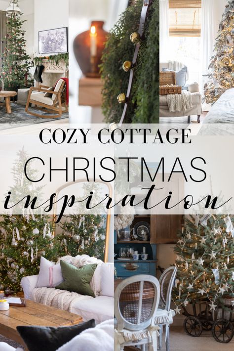 Cottage Christmas Inspiration European Cottage Christmas, Cottage Christmas Tree Decor, Bedroom Inspo Christmas, Christmas Decor Ideas Cottage, Small Cottage Christmas Decor, English Cottage Christmas Tree, Cozy Holiday Decor Cottage Christmas, Christmas Decor Cottage, Cottage Style Christmas Tree