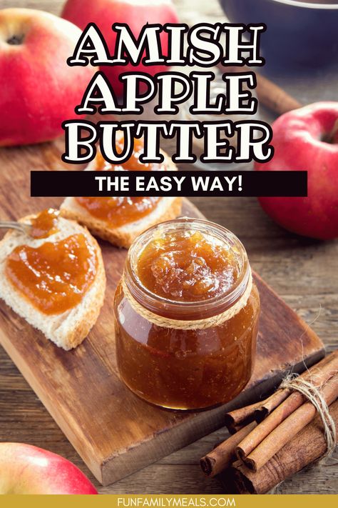 This simple Amish apple butter recipe makes the perfect autumn treat. Learn how to make it on the stove top or in the crock pot! Easy Apple Butter Recipe Crock Pots, Canned Apple Butter Recipe, Apple Butter Stove Top, Apple Butter Recipe Stove Top, Stove Top Apple Butter, Amish Apple Butter Recipe, Fun Family Meals, Canning Apple Butter, Apple Recipes For Canning