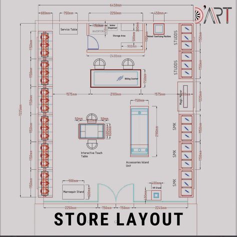 D’Art provides the best retail store layout design, new store planning, interior design, and space design at affordable prices in the competitive market. Not a vaunter, D’Art has worked with top MNC’s and has delivered exceptional store layout designs for them. Retail Floor Plan Store Layout Interior Design, Apparel Retail Store Design, Jewellery Shop Plan Layout, Small Art Shop Interior, Retail Store Layout Floor Plans, Clothing Store Floor Plan Layout, Showroom Plan Layout, Clothing Store Plan, Retail Store Plan