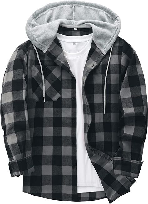 Check Shirt Outfit For Men, Mens Flannel Jacket, Transgender Outfits, Kemeja Lelaki, Flannel Hoodie, Plaid Hoodie, Winter Outwear, Plaid Shirt Men, Mens Flannel Shirt