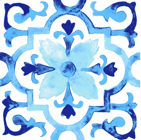 Watercolor Tiles Moderne Have, Soyut Sanat Tabloları, Spanish Tile, Pola Sulam, Watercolor Inspiration, Art And Illustration, Tile Patterns, Delft, Tile Design