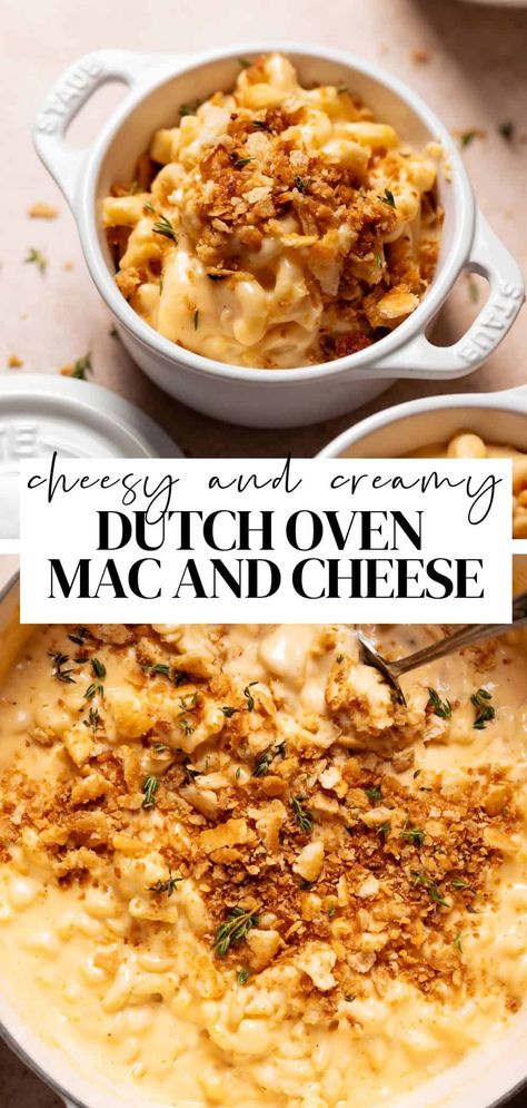 Mac And Cheese Dutch Oven Recipes, Mac And Cheese In Dutch Oven, Recipe For Dutch Oven, Cozy Dinners Comfort Foods, Dutch Oven Macaroni And Cheese, Dutch Oven Sides, Easy Harvest Meals, Dutch Oven Mac N Cheese, Easy Dutch Oven Dinner Recipes