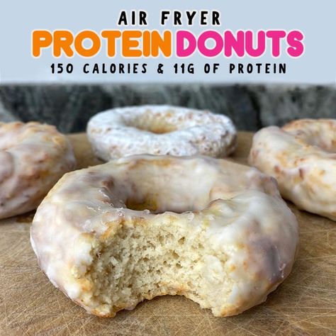 Healthy Donuts In Air Fryer, Healthy Air Fryer Donut Recipes, Protein Air Fryer Donut, Air Fryer Protein Bars, High Protein Air Fryer Desserts, Air Fryer Protein Dessert Recipes, Air Fryer Protein Donut Recipes, Protein Meals Air Fryer, Air Fryer Recipes Protein