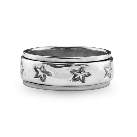 Description: Sterling silver star spinner ring. Made of 92.5 Sterling Silver. Approx. Weight: 8 gram(s) Approx. Dimensions(mm): 8mm Approx. Dimensions(Inches): 0.31" Little Rooms Jewelry, Star Ring Aesthetic, Minimalistic Silver Jewelry, Funky Silver Rings, Rings Masc, Cool Silver Jewelry, Masc Rings, Cool Silver Rings, Cool Jewelry Unique