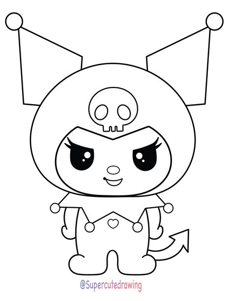 Kuromi Drawing Easy, Kuromi Outline, Kuromi Coloring Page, Sanrio Coloring, Felt Doll Patterns, Hello Kitty Crafts, Big Kids Room, Hello Kitty Friends, Cute Drawing