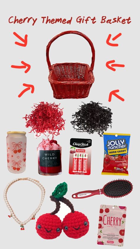 Red Candy Basket Ideas, Color Themed Gift Baskets Red, Red Gift Basket Ideas, Red Gift Basket, Basket Themes, Red Basket, Birthday Basket, Cool Gifts For Teens, Cute Gifts For Friends