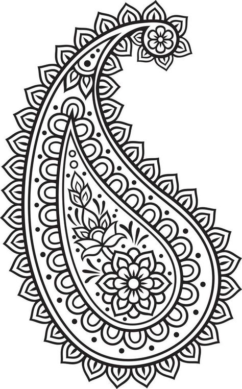 Indian Paisley Black and White. Vector Illustration - Boho style. Paisley Design Drawing, Indian Paisley Pattern, Paisley Black And White, Indian Doodle Art, Paisley Pattern Drawing, Paisley Pattern Tattoo, Indian Pattern Design, Paisley Design Pattern, Paisley Drawing