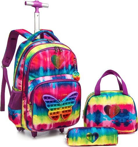 Kids Rolling Backpack, Roller Backpacks, School Lunch Bag, Backpack Set, Color Butterfly, Rolling Backpack, Backpack With Wheels, Trolley Bags, Childrens Backpacks