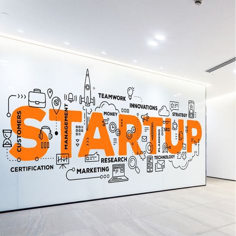 Office Wall Graphics, Startup Office, Marketing Office, Office Mural, Office Wall Design, Office Signage, Berlin Design, Graphic Wall, Office Space Design