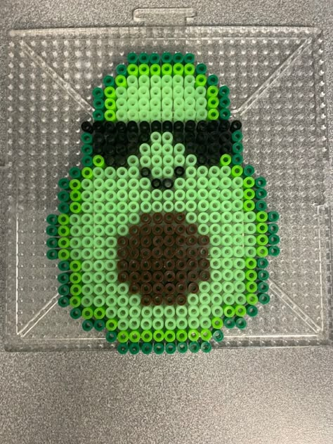 Cool avocado 🥑🕶 Perler Bead Avocado, Fuse Bead Patterns Easy, Pixel Art Avocado, Perler Bead Patterns Big, Iron Beads Pattern, Fuse Bead Ideas, Melty Bead Designs, Ironing Beads, Melt Beads Patterns