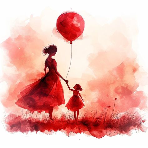 In this captivating watercolor illustration, the timeless bond between mother and daughter is beautifully portrayed through the simplicity of two red dresses. The scene is a delicate blend of love and everyday romance, a snapshot of life's quiet, yet profound moments. This piece is more than just an illustration; it's a celebration of the unspoken connection and the simple pleasures shared between a mother and her child. Mother Daughter Acrylic Painting, Mother And Two Daughters Art, Mom And Daughter Painting, Mom And Daughters Painting, Mother And Daughter Pictures, Mother Daughter Painting, College Canvas Paintings, Mother And Daughter Painting, Mother Child Painting