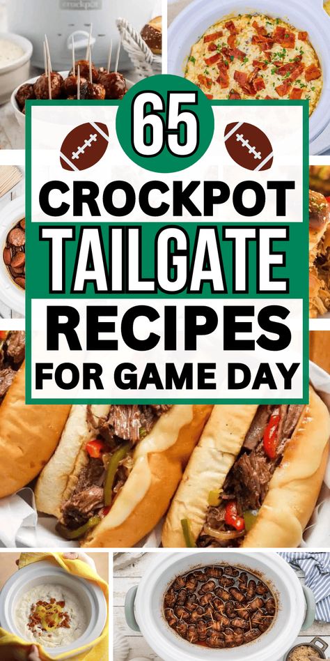 Easy game day recipes in the crockpot! These slow cooker tailgate food ideas are SO simple to make ahead for your football party. The best football game food crockpot, like slow cooker dips, appetizers, breakfast, meatballs, chicken. Crockpot tailgate food ideas, fall tailgate food crockpot, make ahead game day food, crockpot party food, crockpot recipes tailgate - tailgate dips crockpot, super bowl food crockpot, football game snacks, game day snacks for a crowd, football food appetizers dips. Good Food For Football Games, Easy Tailgate Food Crockpot, Football Party Crockpot Food, Baltimore Ravens Tailgate Food, Food For Sports Traveling Teams, Crockpot Gameday Food, Christmas Tailgate Party, Tailgate Dips Crockpot, Game Day Crock Pot Recipes