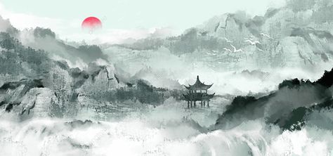 Ancient Style Ink And Landscape Simple Chinese Style Background Chinese Landscape Painting Horizontal, Chinese Wallpaper Pc, Japanese Background Landscape, Chinese Background Landscape, Chinese Brush Painting Landscape, Desktop Background Art, Landscape Simple, Ancient Background, Wallpaper Horizontal