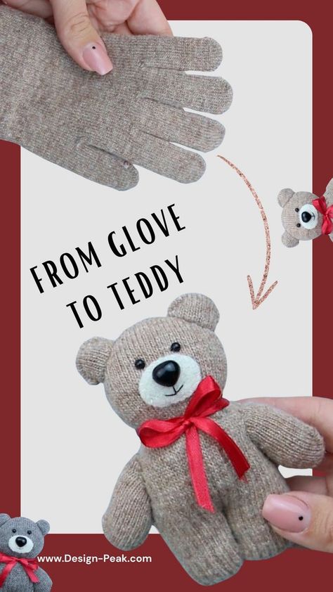 Transforming a Glove into a Teddy Bear | Design Peak | Bloglovin’ Glove Bunny Diy, Socks Doll Diy, Diy Sock Toys, Crochet Bunnies, Teddy Bear Crafts, Diy Teddy Bear, Teddy Bear Sewing Pattern, Sock Dolls, Sock Doll