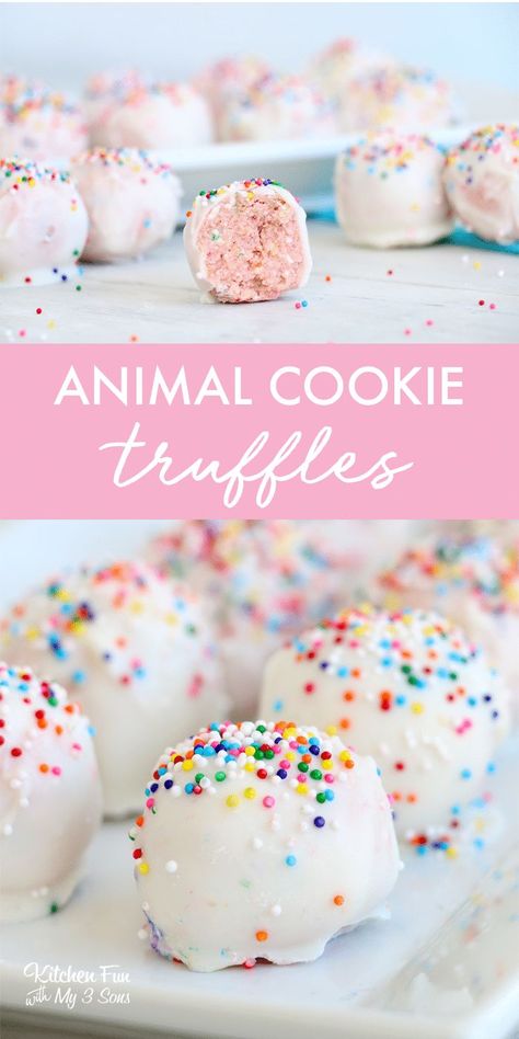 Animal Cookie Truffles combine yummy frosted animal cookies, cream cheese and chocolate. They're absolutely delicious and completely beautiful! #truffles #chocolate #yummy #food #recipes #animalcookies Graham Cracker Truffles, Fall Truffle Recipes, Animal Cookie Truffles, Easter Truffles, Frosted Animal Cookies, Cookies Cream Cheese, Yummy Food Recipes, Cookie Truffles, Truffle Recipes