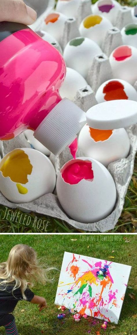 40+ Simple Easter Crafts for Kids - Paint Filled Eggs on Canvas Pool Easter Basket, Filled Eggs, Easter Party Games, Easter Activities For Kids, Easter Games, Easy Easter Crafts, Easter Clipart, Birthday Crafts, Easter Activities