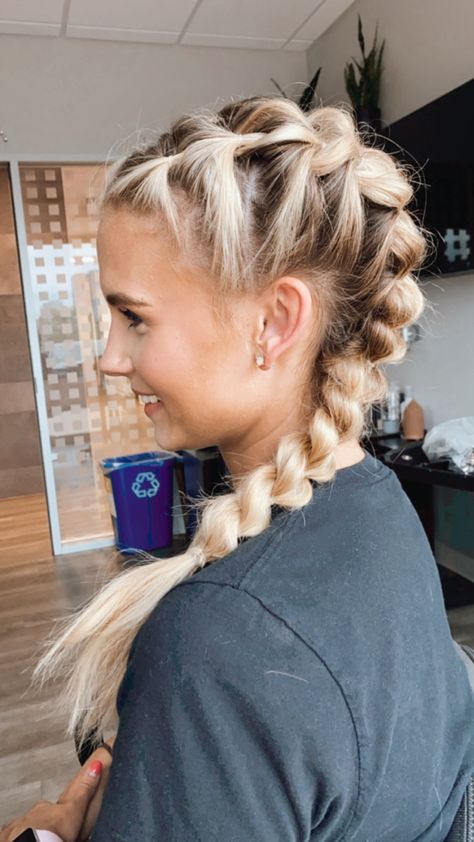 Pulled Out Braids, Cute Pulled Up Hairstyles, Braids For Blonde Hair, Cute Pulled Back Hairstyles For Work, Hair Styles For Cheer, Pony Braid Hairstyles, Cute Pulled Back Hairstyles, Pulled Up Hairstyles, French Braided Pigtails