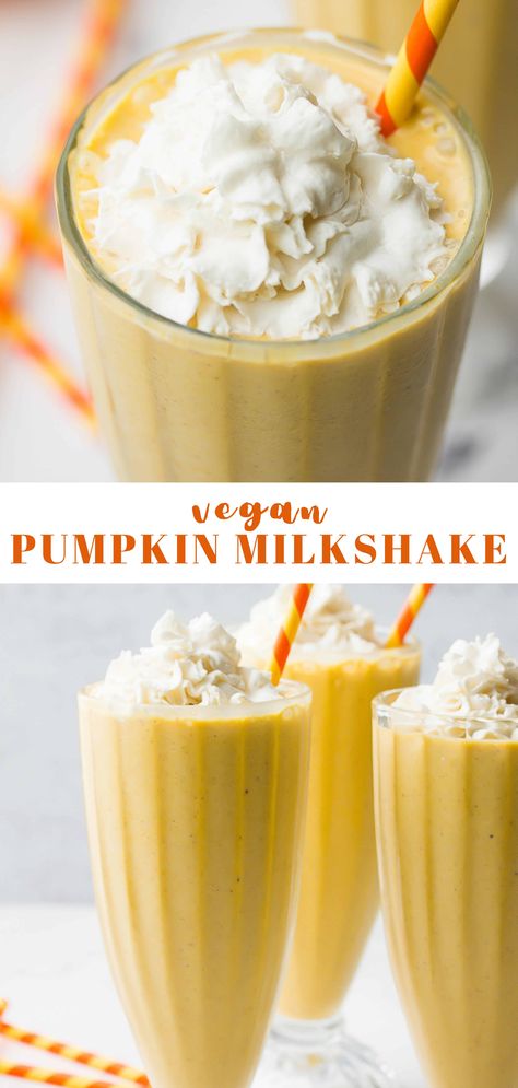 Pumpkin pie in a milkshake, and it’s totally dairy free! This silky smooth vegan milkshake is just perfect for Fall! #vegan #dairyfree Vegan Holiday Drinks, Vegan Milkshake, Dairy Free Milkshake, Pumpkin Milkshake, Pumpkin Pie Shake, Pie Milkshake, Dairy Free Pumpkin Pie, Vegan Drinks Recipes, Vegan Shakes