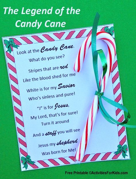 Free Printable Legend of the Candy Cane Story at ActivitiesForKids.  #ChristmasStory #AdventCalendar Candy Cane Printable, Legend Of The Candy Cane, Candy Cane Story, Candy Cane Poem, Candy Cane Legend, Candy Cane Crafts, Christmas Poems, 4 December, Candy Crafts