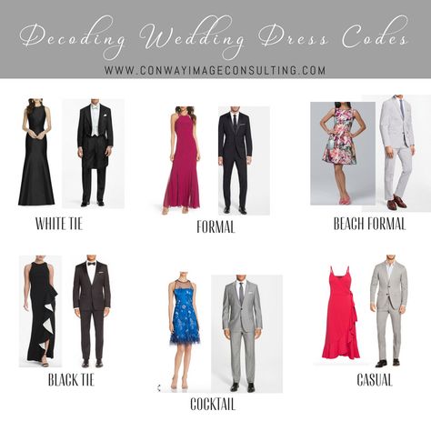 Decoding Wedding Dress Codes Guide Dress Code Guide, Wedding Dress Code, Cocktail Attire For Women, Party Dress Codes, Casual Wedding Attire, Wedding Dress Types, Formal Dress Code, Dress Code Wedding, 파티 드레스