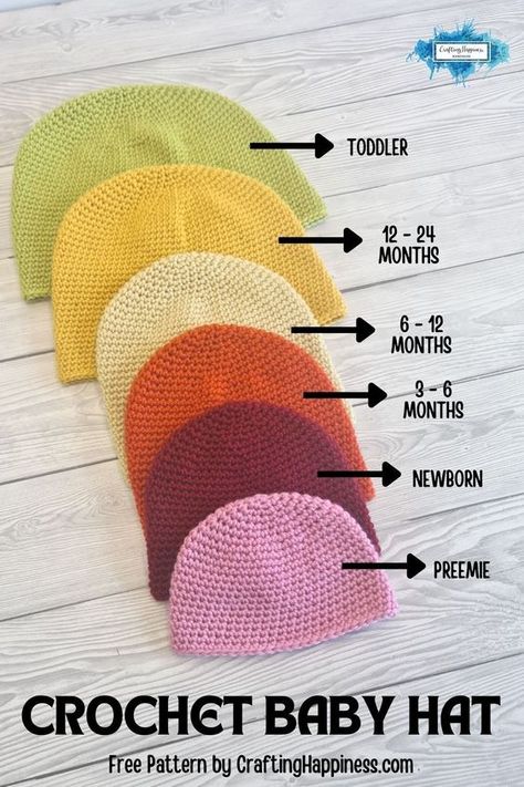 Crochet Newborn Hat Size Chart, Crochet Hat For Newborn, Crocheted Newborn Hat, Free Knitting Baby Hat Patterns, Crochet Baby Cat Hat Pattern Free, Crochet Baby Beanie Hat, Chrochet Baby Hat, Crochet Premie Hat Pattern, 0-3 Month Crochet Hat Pattern Free