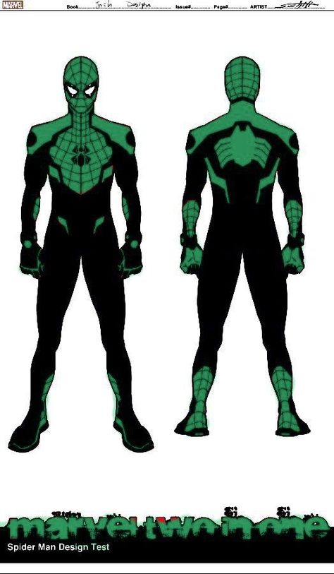 Black And Green Spiderman Suit, Green Spidersona, Green Spiderman Suit, Green Superhero Suit, Spider Man Black Suit Design, Spider Man Concept Art Suit, Advanced Suit Spiderman, Beautiful Paintings Of Nature, Spiderman Suits