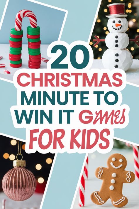 Discover the ultimate collection of 20 Christmas Minute to Win It games for kids that will bring delightful excitement to your holiday gatherings. These easy and entertaining games are perfect for keeping kids engaged and having fun during the festive season. From simple challenges to hilarious competitions, there's something for everyone in this selection of Christmas-themed minute to win it games. Add joy and laughter to your celebrations with these engaging activities that are sure to create Games At Christmas Party, Christmas Minute To Win It Games School, Christmas Themed Gym Games For Kids, Xmas Kids Games, Holiday Games For Kids At School, Christmas Classroom Games For 2nd Grade, Winter Celebration School For Kids, Kid Minute To Win It Games Christmas, Holiday Party Games Family