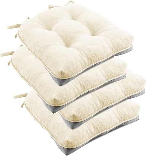 Amazon.com: downluxe Indoor Chair Cushions for Dining Chairs, Tufted Overstuffed Textured Memory Foam Kitchen Chair Pads with Ties and Non-Slip Backing, 15.5" x 15.5" x 4", Beige, 4 Pack: Home & Kitchen Cushions For Dining Chairs, Indoor Chair Cushions, Kitchen Chair Pads, Foam Chair, Kitchen Chair Cushions, Boho Chair, Tufted Chair, Iron Chair, Kitchen Chair