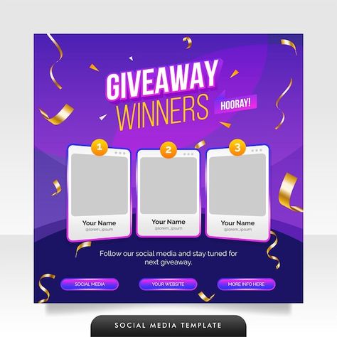 Winner Creative Ads, Giveaway Creative Post, Contest Creative Ads, Bingo Graphic Design, Graphic Design Announcement, Winner Social Media Post, Giveaway Creative Ads, Contest Winner Poster, Announcement Design Graphics