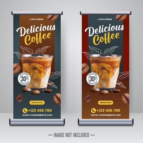 Coffee shop rollup or x banner design te... | Premium Vector #Freepik #vector #banner #poster #mockup #food Coffee Standee Design, Coffee Shop Banner Design Ideas, Creative Roll Up Banner Design, Food Banner Design Advertising, Coffee Graphics Design, Cafe Banner Design, Standee Food, Retro Banner Design, Food Banner Design Ideas