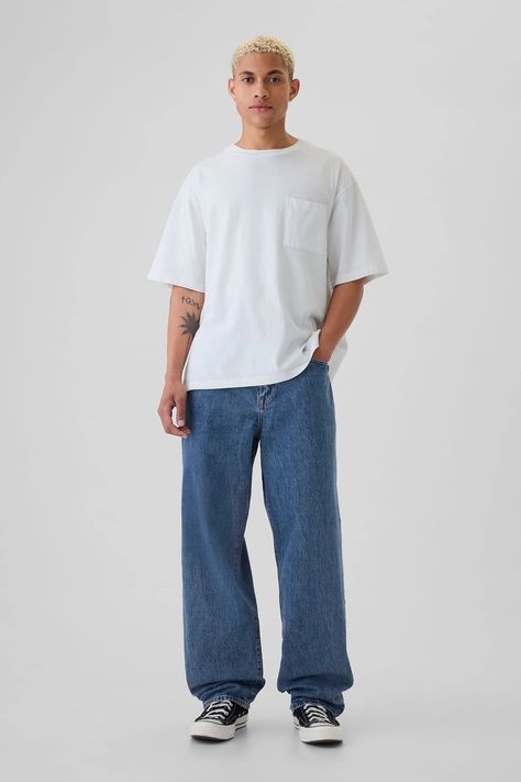 Buy Gap Blue Baggy Jeans from the Next UK online shop Wide Leg Mens Jeans, Loose Jeans Outfit Men, Gray Denim Jeans Outfit, Mens Jeans Outfit, Mens Baggy Jeans, Loose Jeans Outfit, Blue Jeans Outfit Men, Mens Wide Leg Jeans, Dad Fits