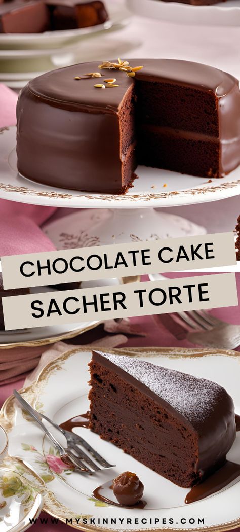 Experience the rich and elegant flavors of this classic Sacher Torte! 🍫🍑 A perfect dessert for special occasions, featuring a dense chocolate cake with apricot filling and a glossy chocolate glaze. #SacherTorte #ChocolateCake #ClassicDesserts #myskinnyrecipes Best Chocolate Cake Design, Chocolate Tart Cake, Desserts For Special Occasions, Chocolate Glazed Cake, Torte Cake Recipes, Elegant Cake Recipes, Christmas Chocolate Cake Recipes, Chocolate Cake Desserts Ideas, Elegant Dessert Recipes