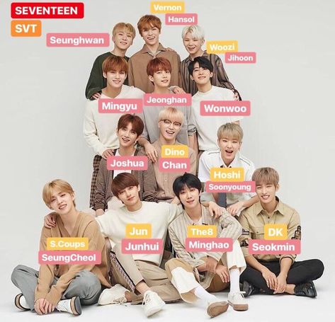 Seventeen With Names, Biodata Seventeen, Svt Imagine, K Pop Seventeen, Seventeen Names, Seventeen Members Names, Kpop Names, Seventeen Members, Kpop Seventeen