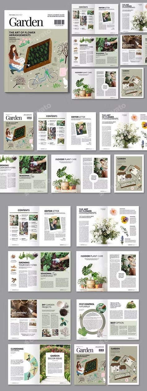 Gardening Magazine Template, Print Templates | GraphicRiver Magazine Layout Design Templates, Magazine Layout Ideas, Advertorial Design, Catalog Design Inspiration, Gardening Magazine, Fun Magazine, Indesign Layout, Magazine Layout Inspiration, Fashion Magazine Layout