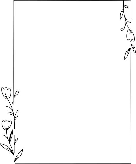 Rectangle Floral Frame Element Border Design With Flowers, Business Border Design, Border For Pictures, Simple Border For Project, Cute Frame Design, Frame Outline Design, Rectangle With Flowers Tattoo, Design For Illustration Board, Chart Designs For Project