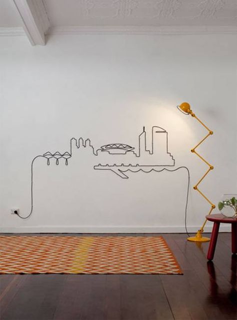 modern wall decoration ideas with cables Diy Seng, Mommo Design, Koti Diy, Wire Installation, Hide Cables, A Rug, Walls Room, Diy Lamp, Home N Decor