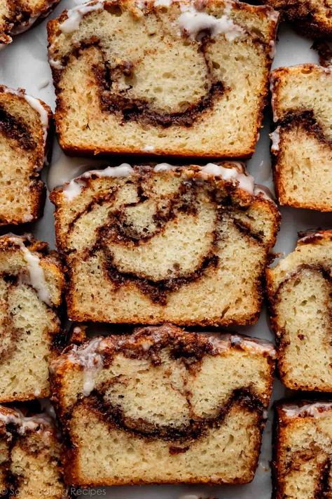 Cinnamon Swirl Quick Bread, Vanilla Icing Recipe, Cinnamon Bread Recipe, Swirl Bread, Sugar Bread, Cinnamon Swirl Bread, Chocolate Chip Bread, Sally's Baking, Swirled Bread