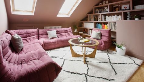 Attic Snug, Pink Room Design, Attic Living Room, Low Ceiling Attic, Sloped Ceiling Bedroom, Small Attic Room, Attic Decor, Attic Office, Attic Ideas