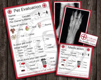 Pretend Role Play Vet Props Kit Pet Adoption by PurelySplendid Doctor Dramatic Play, Pet Adoption Birthday Party, Pet Adoption Certificate, Doctor Birthday, Adoption Form, Animal Doctor, Adoption Party, X Rays, Adoption Certificate