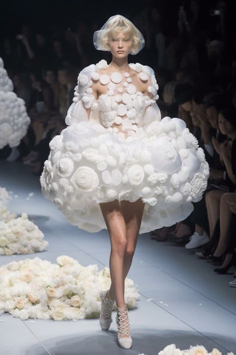 Cloud Fashion Design, Clouds Inspired Fashion, Flower Inspired Fashion Design, Cloud Inspired Fashion, Flower Inspired Outfits, Weird Fashion Runway, Avant Garde Fashion Couture, Avante Garde Fashion, Cloud Fashion