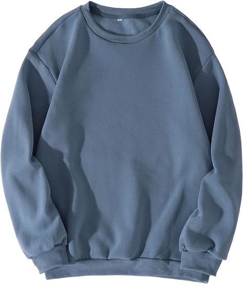 Verdusa Women's Oversized Fall Sweatshirt Round Neck Long Sleeve Drop Shoulder Pullover Top Grey Blue S at Amazon Women’s Clothing store Round Neck Sweatshirts, Round Neck Sweaters, Fleece Sweater, Loose Tops, Brown Fashion, Casual Fits, Purple And Black, Drop Shoulder, Women Long Sleeve