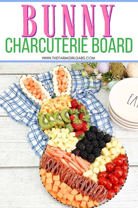 You can't go wrong making this Bunny Charcuterie Board. You'll love how adorable it turns out! This charcuterie board is an easy appetizer idea for your Easter Dinner menu. Easy Easter Charcuterie Board, Farm Animal Charcuterie Board, Animal Shaped Charcuterie Board, Peter Rabbit Charcuterie Board, Animal Charcuterie Board, Kids Easter Charcuterie Board, Rabbit Charcuterie Board, Bunny Cheese Board, Easter Cheese Board