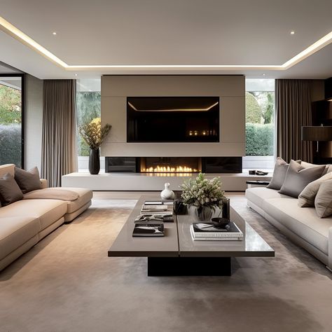 An Intriguing Fusion of Modern Minimalism and Warm Hearth Comfort in a Black-Walled Living Room featuring floor to ceiling glass panels… | Instagram Modern Fireplace Ideas Living Rooms, Feature Wall Living Room, Modern Luxury Interior, Living Room Renovation, Living Room Decor Fireplace, Living Room Ceiling, Home Design Living Room, Modern Fireplace, White Living Room