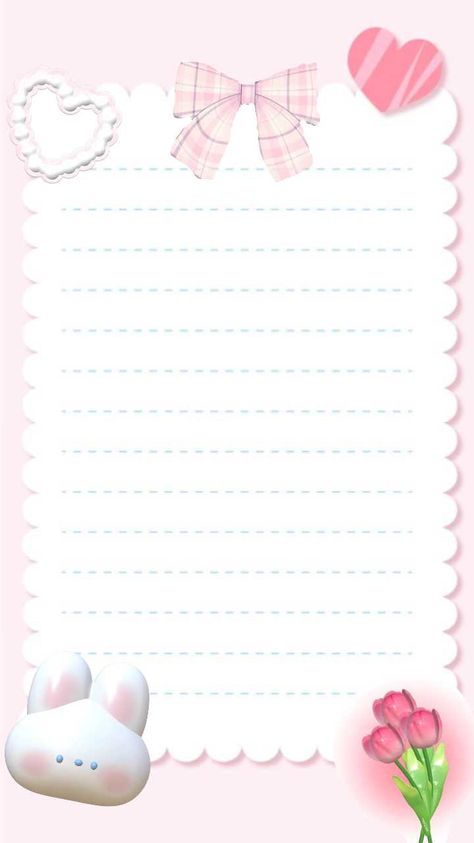 Kawaii Notes School, Letter Template Aesthetic, Kawai Note Template, Kawaii Note Template, Cute Memo Paper, Tugas Aesthetic, Coquette Notes, Pink Pages, Writing Paper Printable Stationery