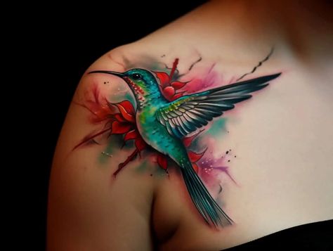 https://symbolicink.com/wp-content/uploads/2023/04/Hummingbird-Tattoo-Meaning-2.webp Hummingbird Tattoo Black, Colorful Hummingbird Tattoo, Hummingbird Tattoo Meaning, Hummingbird Flower Tattoos, Colorful Bird Tattoos, Watercolor Tattoo Sleeve, Symbols Of Strength Tattoos, Tattoo Watercolor, Tatuaje A Color