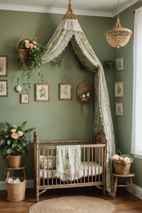 20 Beautiful Vintage Inspired Nursery Ideas – ToolzView Practical Magic Nursery, Cream Color Nursery, Half Green Wall Nursery, Nursery Girls Room, Cute Girl Nursery Ideas, Witch Nursery Ideas, Vintage Floral Nursery Ideas, Dark Green And Pink Nursery, Wind In The Willows Nursery