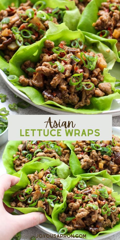 2 reviews · 25 minutes · Gluten free · Serves 4 · Asian Lettuce Wraps - easy, healthy and delicious Chinese inspired appetizer with ground pork, water chestnuts, onions and a delicious sauce. Light and low carb, it's also perfect for a quick weeknighy dinner! Crockpot Asian Chicken Lettuce Wraps, Asian Minced Chicken, Chicken And Lettuce Recipes, Yard House Chicken Lettuce Wraps, Of Change Chicken Lettuce Wraps, Asian Recipes With Ground Chicken, Stove Top Dinner Ideas Healthy, Chicken Cabbage Wraps, Shredded Chicken Recipes Asian