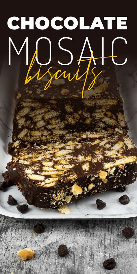 This Chocolate Mosaic is fooodlove’s version of a chocolate fridge cake recipe. This indulgent no-bake treat is both indulgent and easy! Chocolate Fridge, Mosaic Cake, Chocolate Fridge Cake, Fridge Cake, Dinner Party Desserts, Homemade Dessert, Chocolate Cheese, School Treats, Digestive Biscuits