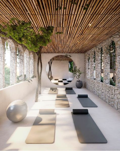 Yoga Terrace, Modern Yoga Studio, Wellness Center Design, Yoga Room Design, Home Yoga Room, Hot Yoga Studio, Wellness Room, Meditation Studio, Yoga Studio Design